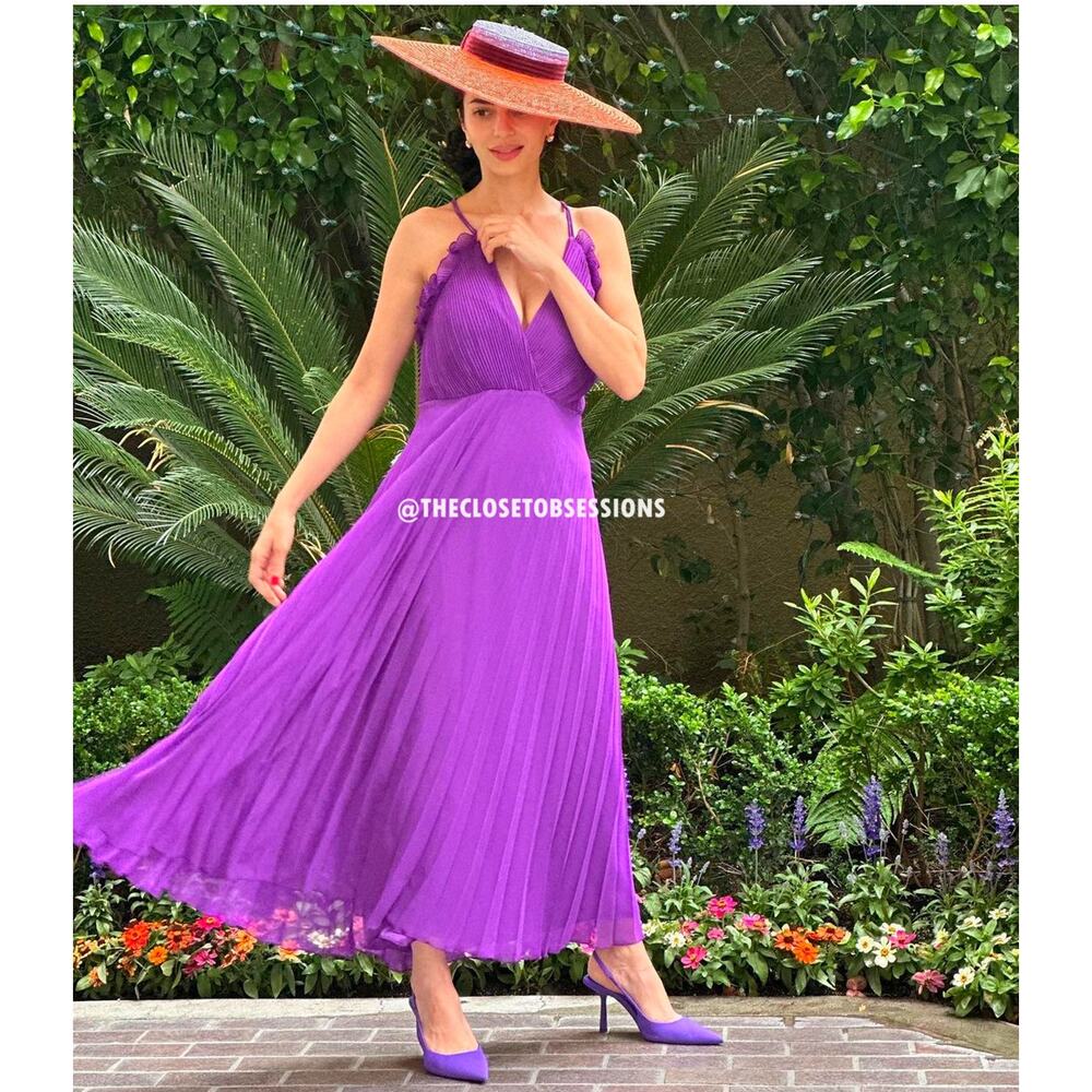 ZARA Purple Pleated Midi Dress NWT Wedding Guest Garden Party M - Picture 8 of 16